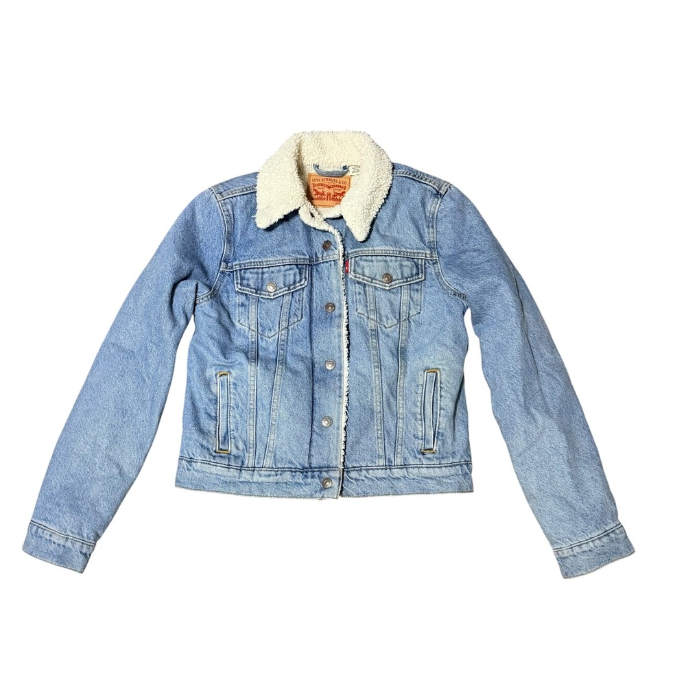 Levi's Womens Sherpa Lined Denim Trucker Jacket Light Wash Blue Size XS Cotton